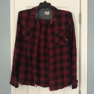Vans Off the Wall Red and Black Patterned Flanel - Size M